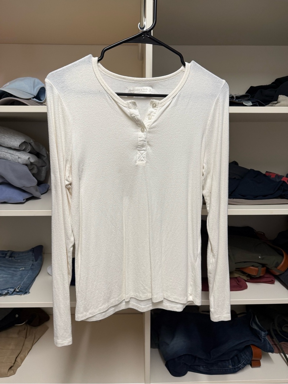 Abercrombie & Fitch Cream Long-Sleeve Henley Top